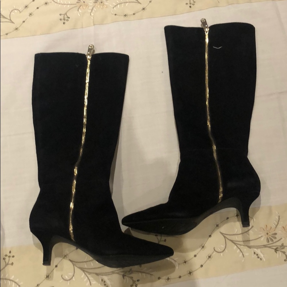 black suede Anne Klein 2 inch heel boots